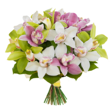 № 267 Букет из 17 белых, розовых и зеленых орхидей.